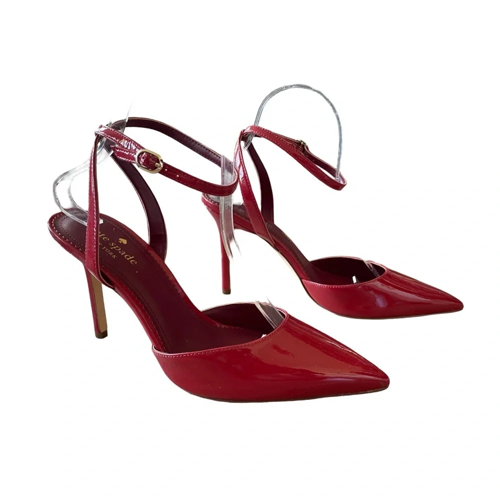 Kate Spade New York Red Patent Leather Ankle Strap Heels Size 8.5